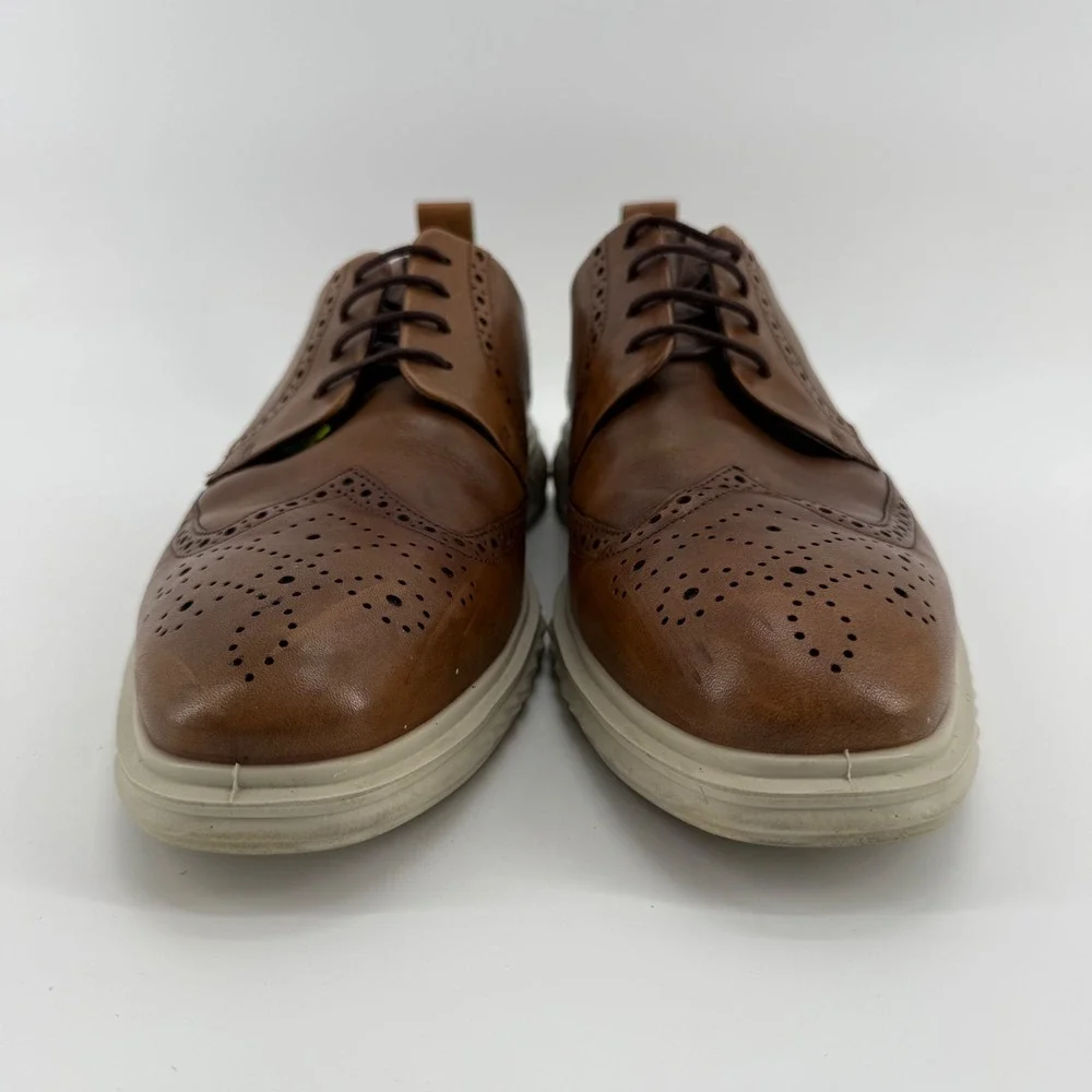 ECCO ST.1 Hybrid Lite Brown Leather Wingtip Brogue Mens Shoes 46 EU 12 US